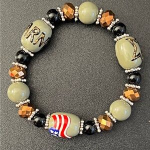 Fiona Handpainted Army USA Flag Beaded Glass Beads Stretch Bracelet